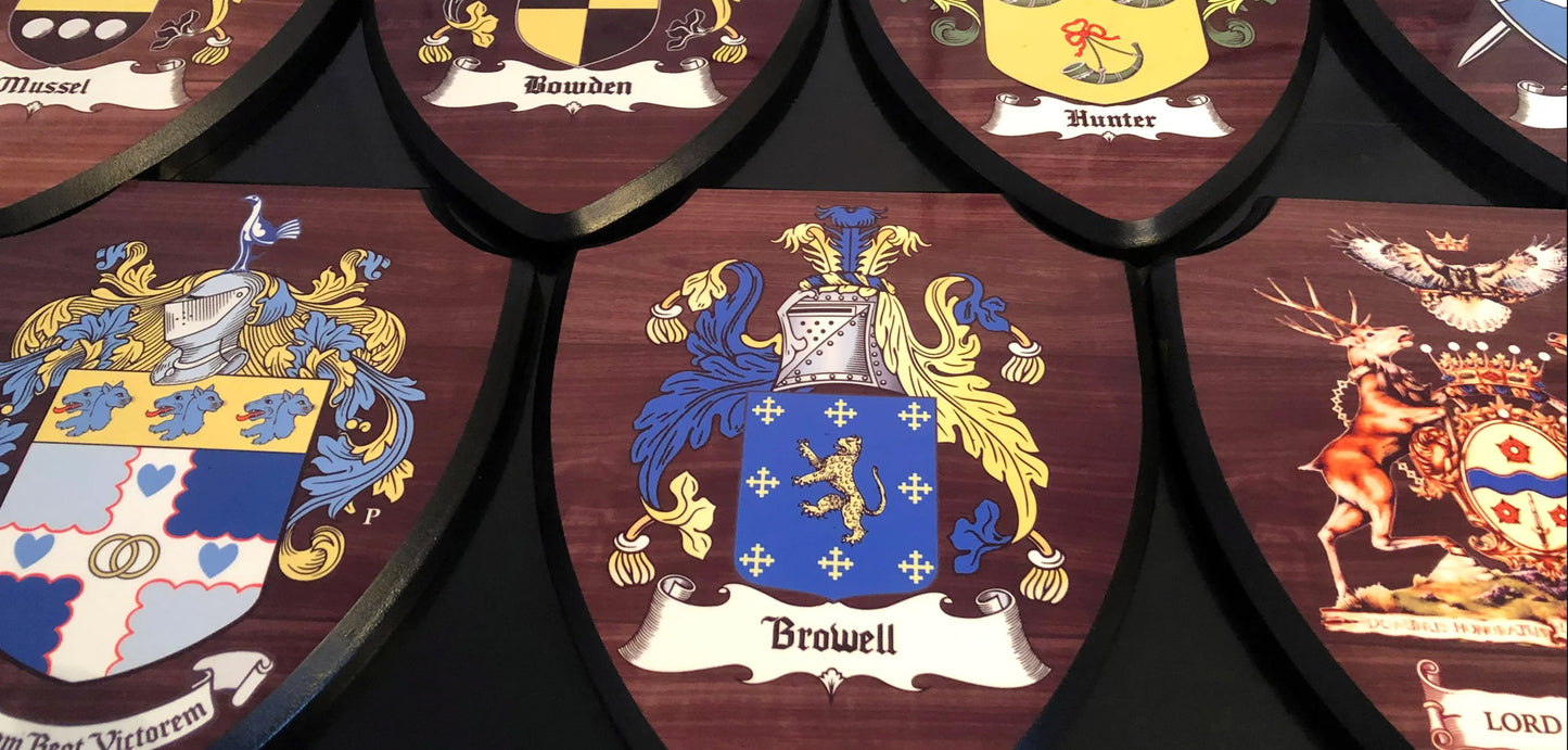 Heraldic Coat of Arms, Wooden Shield Plaque. Traditional Family History.